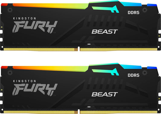 Kingston FURY Beast RGB schwarz DIMM Kit 64GB, DDR5-6000, CL36-38-38, on-die ECC